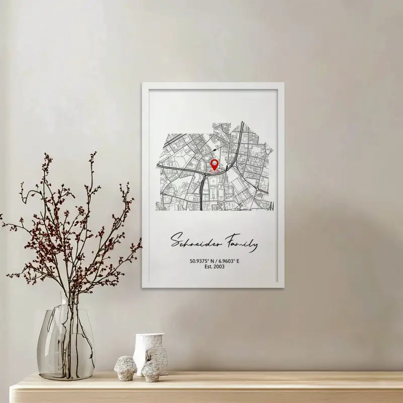 Framed map print of a personalisiert Koordinatenposter mit Landkarten Design