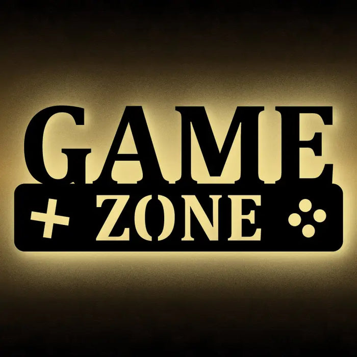 LED Wandlampe Game Zone Schild aus Holz für Gaming Zimmer