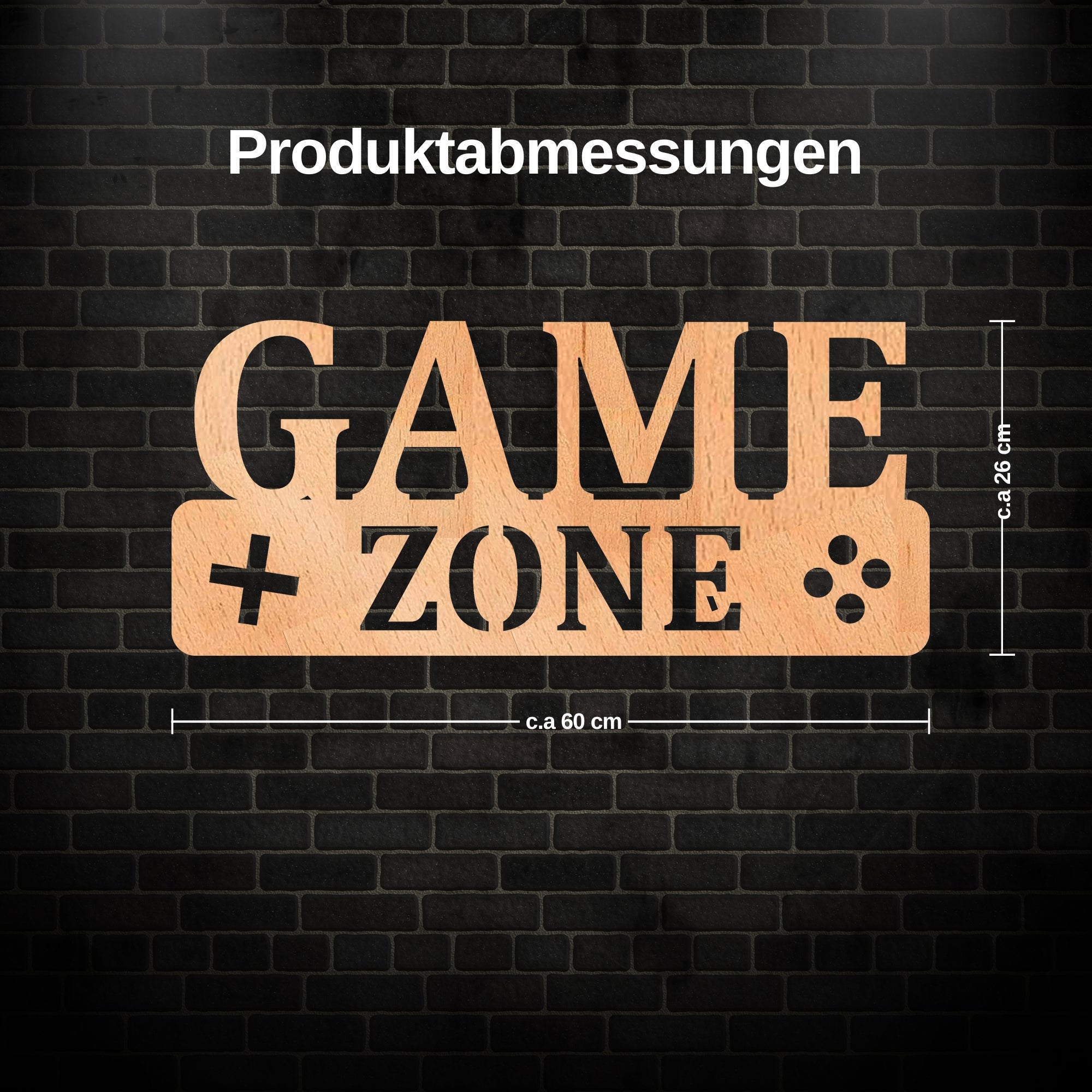 Holzschild mit GAME ZONE und Controller-Symbolen, ideal für Gaming Zimmer LED Wandlampe