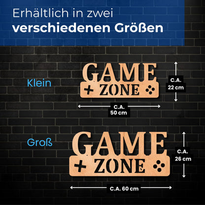LED Wandlampe Game Zone Schild aus Holz mit Controller-Design