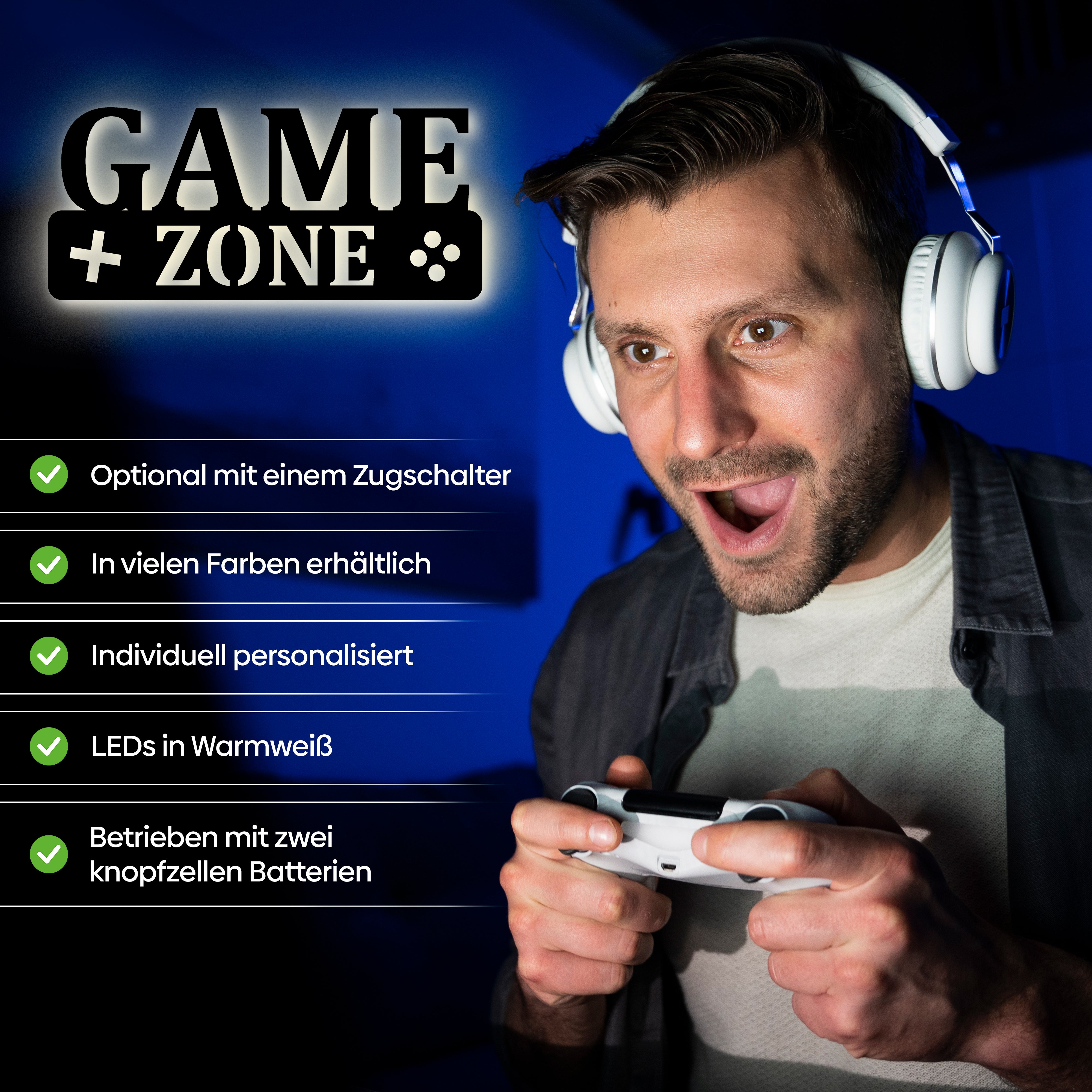 Backlit Game Zone Schild aus Holz mit customizable Features für Gaming Zimmer, LED Wandlampe