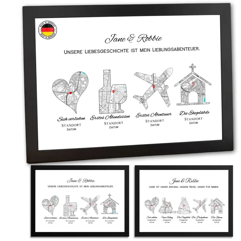 Gerahmtes personalisiertes Liebesgeschichte Poster als Geschenk für besondere Anlässe