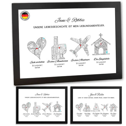 Gerahmtes personalisiertes Liebesgeschichte Poster als Geschenk für besondere Anlässe