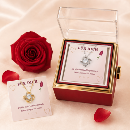 Love-Knot-Halskette mit drehbarer Rosen-Geschenkbox