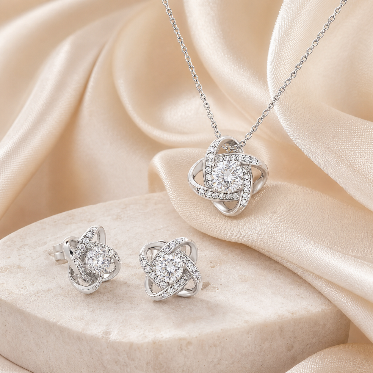 Love-Knot Schmuckset – Halskette & Ohrringe
