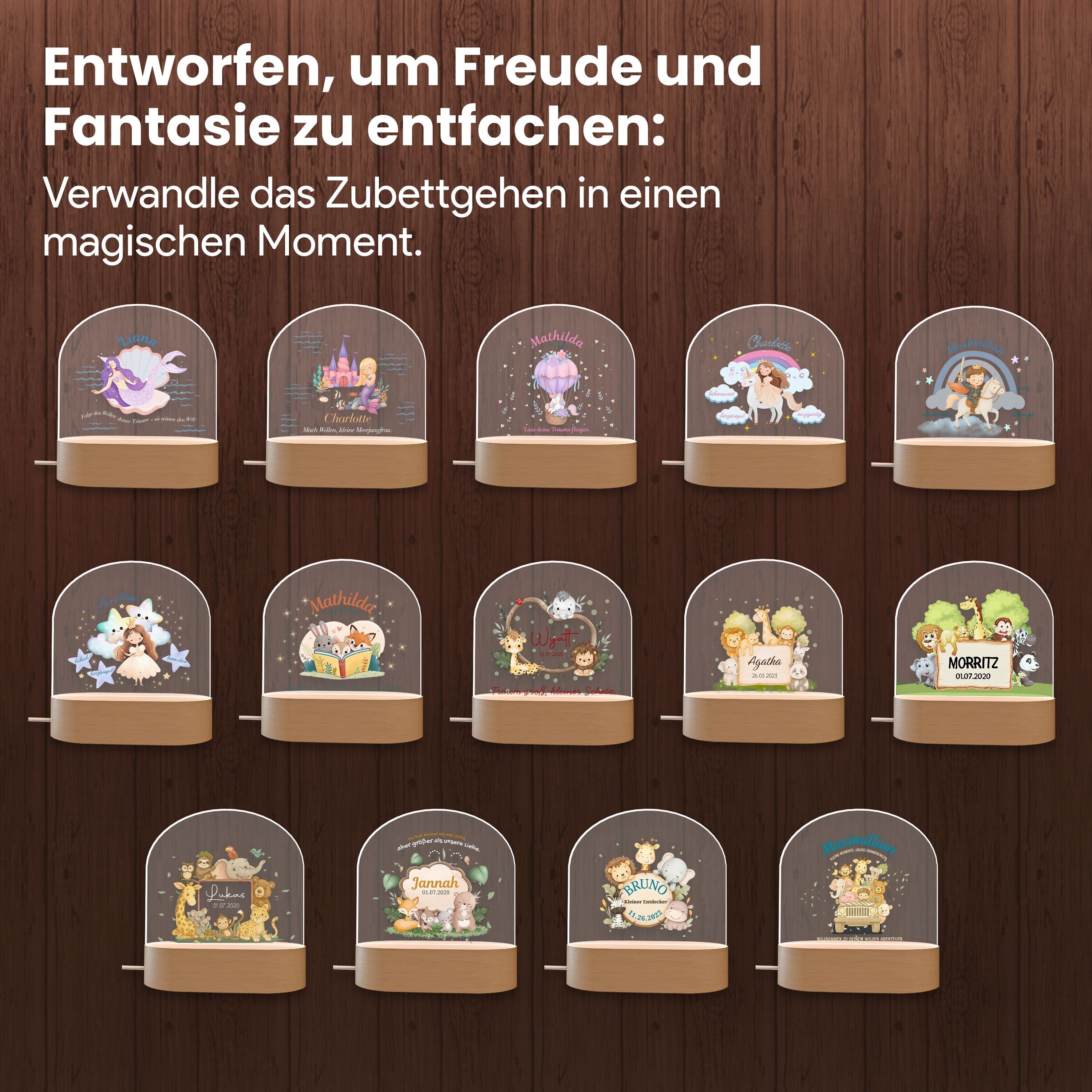 Klares Kuppel-Nachtlicht mit Einhorn, Schloss, warmem LED-Licht