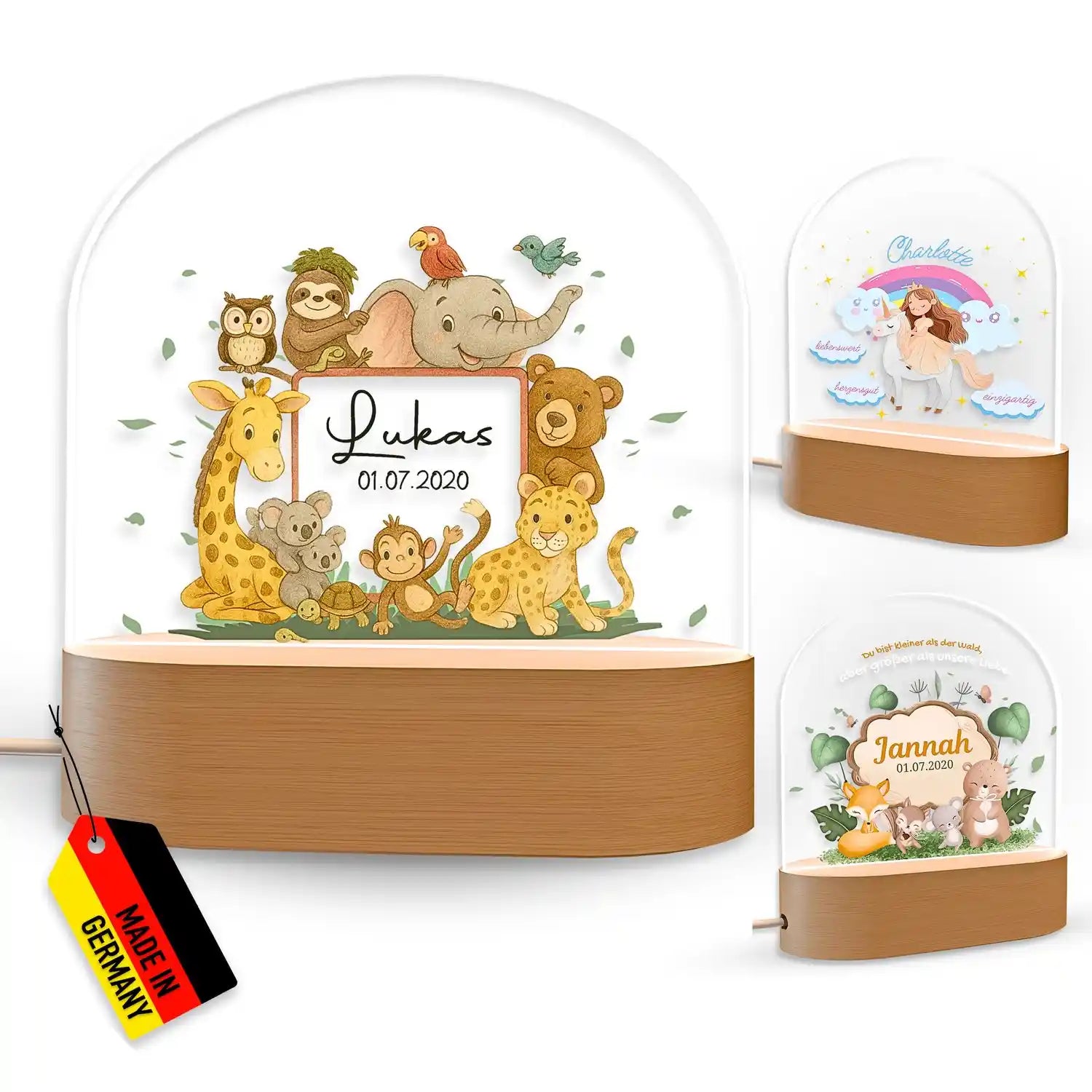 Holz-Nachtlicht Meerjungfrau mit Glasglocke, deutsche Herstellung