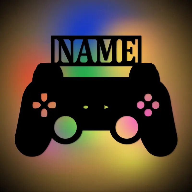 Illuminierte Gaming-Controller-Nameplatte aus Holz mit warmweißem Licht und personalisiertem Namen