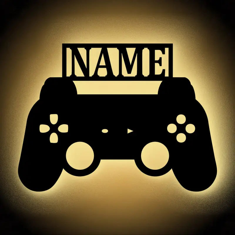 Illuminierter Gaming Controller Nameplate aus Holz mit warmweißem Licht und Namen