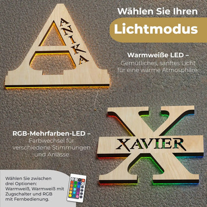 Personalisierte Holzbuchstaben Lampe mit Namensgravur und beleuchteten LED-Lichtern