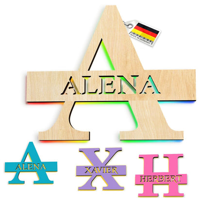 Personalisierte Holzbuchstabenlampe mit LED und Namensgravur als dekoratives Namensschild