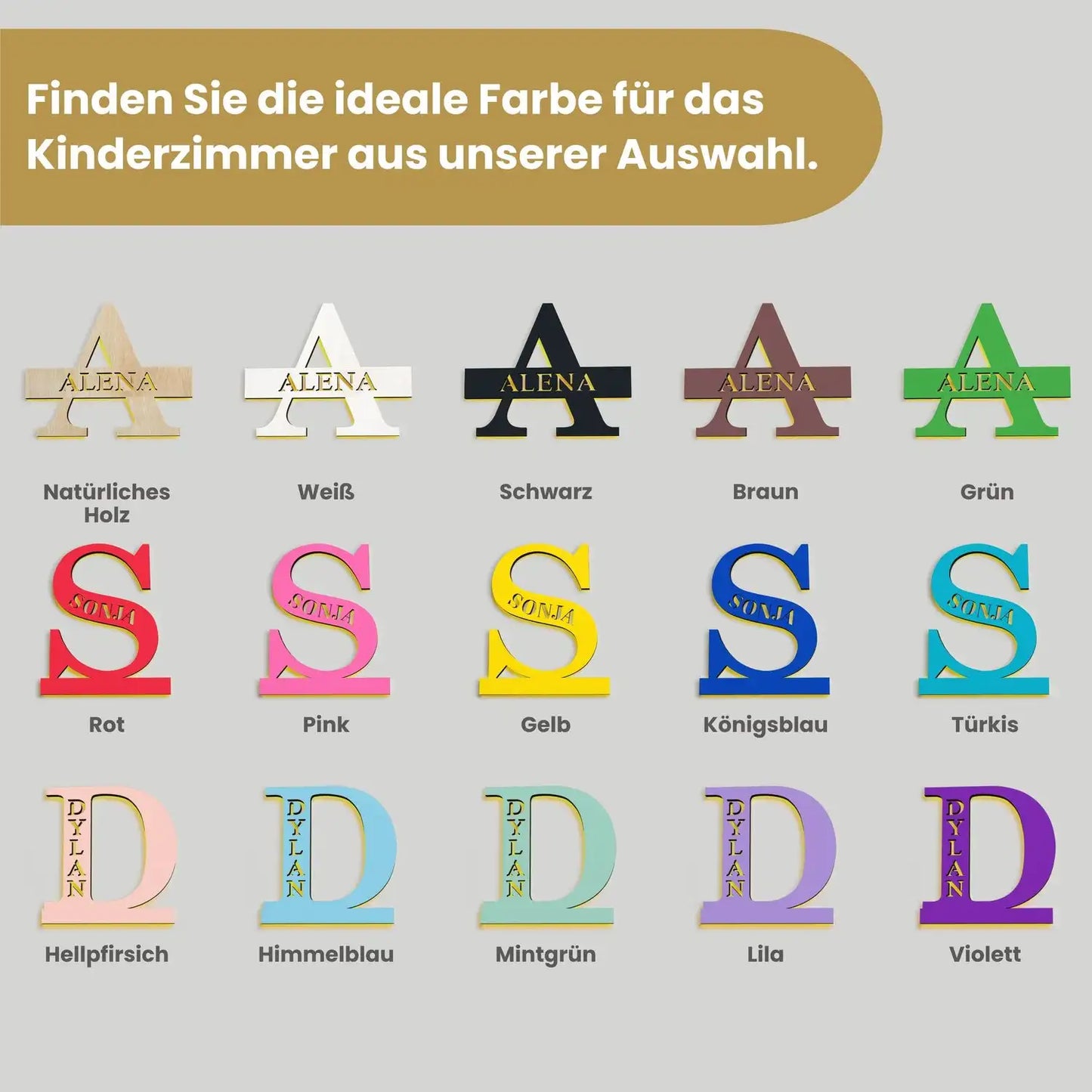 Personalisierte Holzbuchstabenlampe mit LED und Namensgravur in bunten Farben