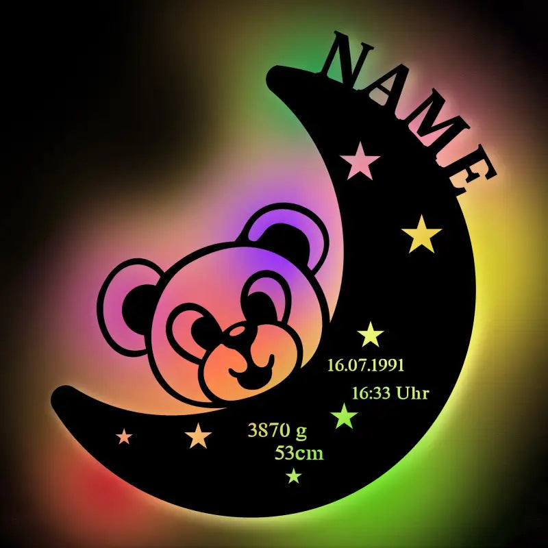 Illuminierte personalisierte LED-Wandleuchte Baby mit Teddybär und Geburtsdaten, ideales Geschenk