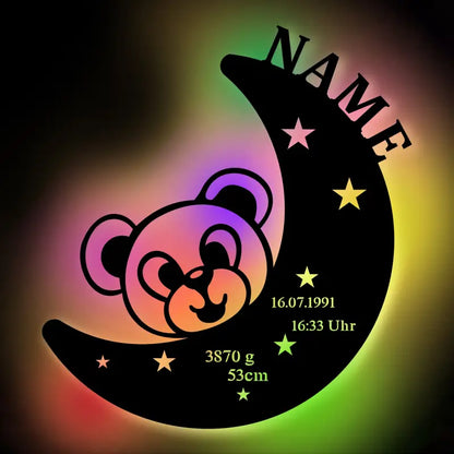 Illuminierte personalisierte LED-Wandleuchte Baby mit Teddybär und Geburtsdaten, ideales Geschenk