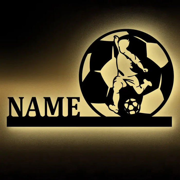 Personalisierte LED Wandleuchte Fußballspieler Holzschild mit Namen