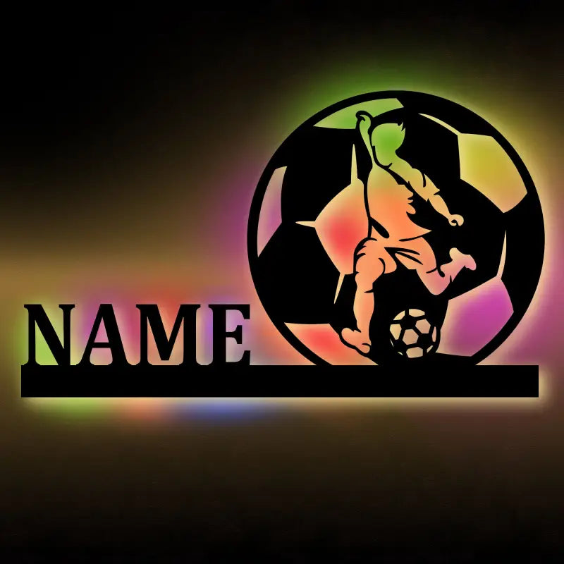 Illuminierte led wandleuchte mit Fußballspieler-Name und personalisiertem Holzschild