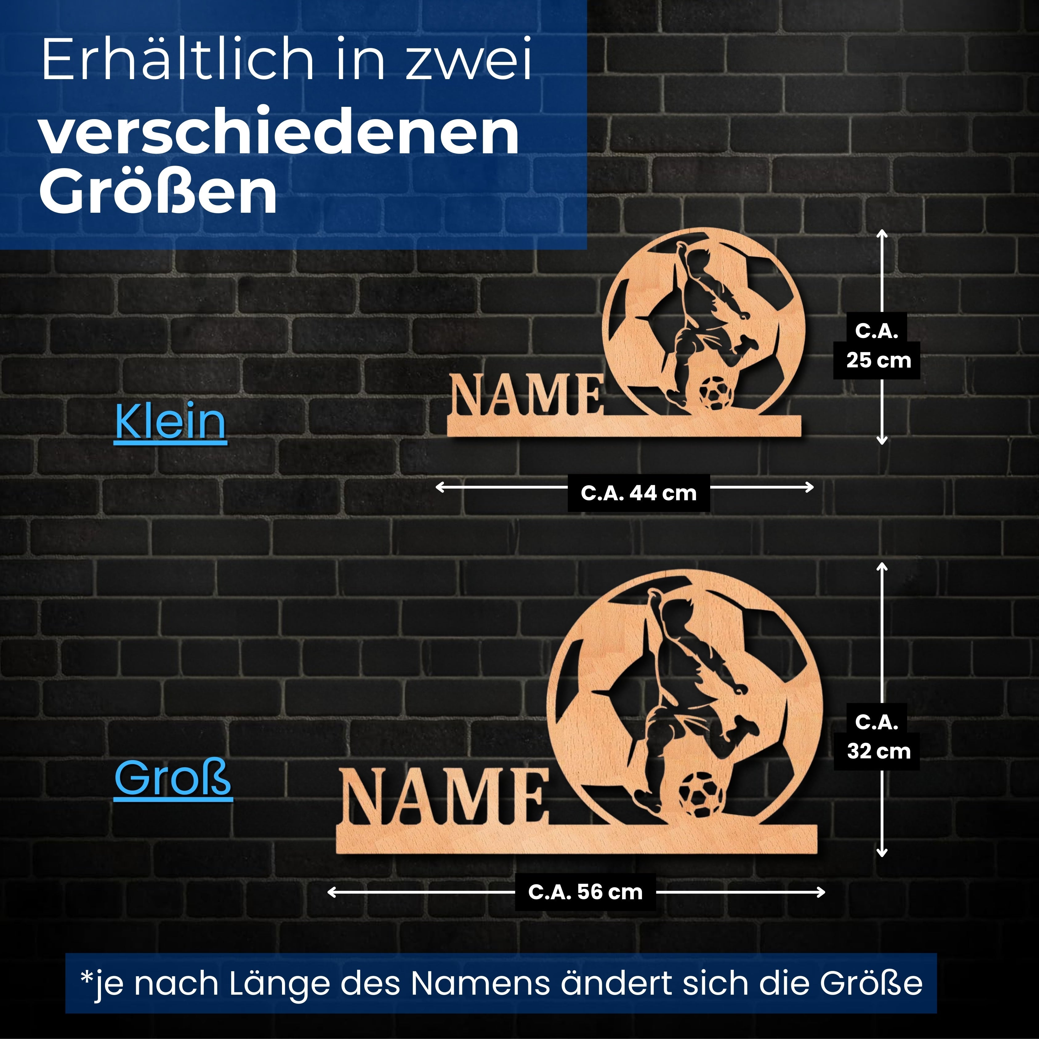Personalisierte LED Wandleuchte Fußballspieler Holzschild mit Namensgravur