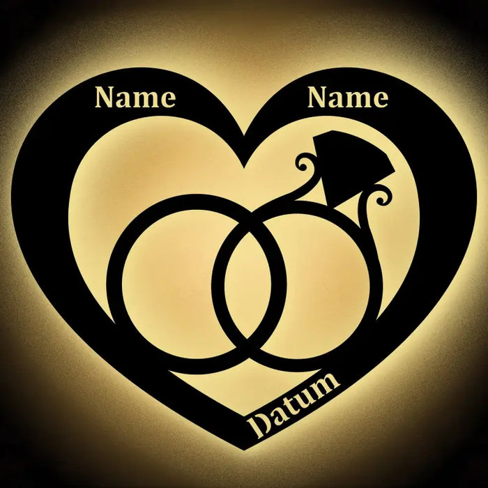 Herz Wandleuchte Hochzeit mit Namen und Datum personalisiert
