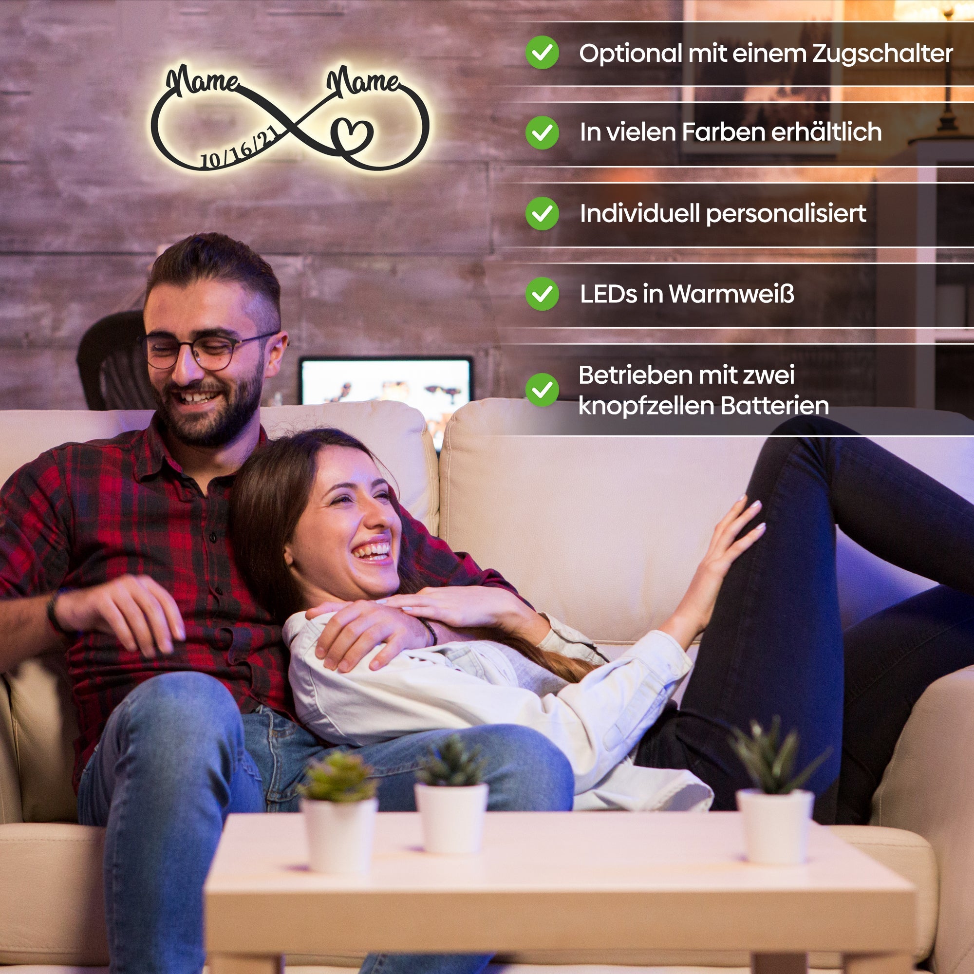 Personalisierte LED Wandleuchte Unendlichkeit mit warmweiß-optik als Geschenkideen