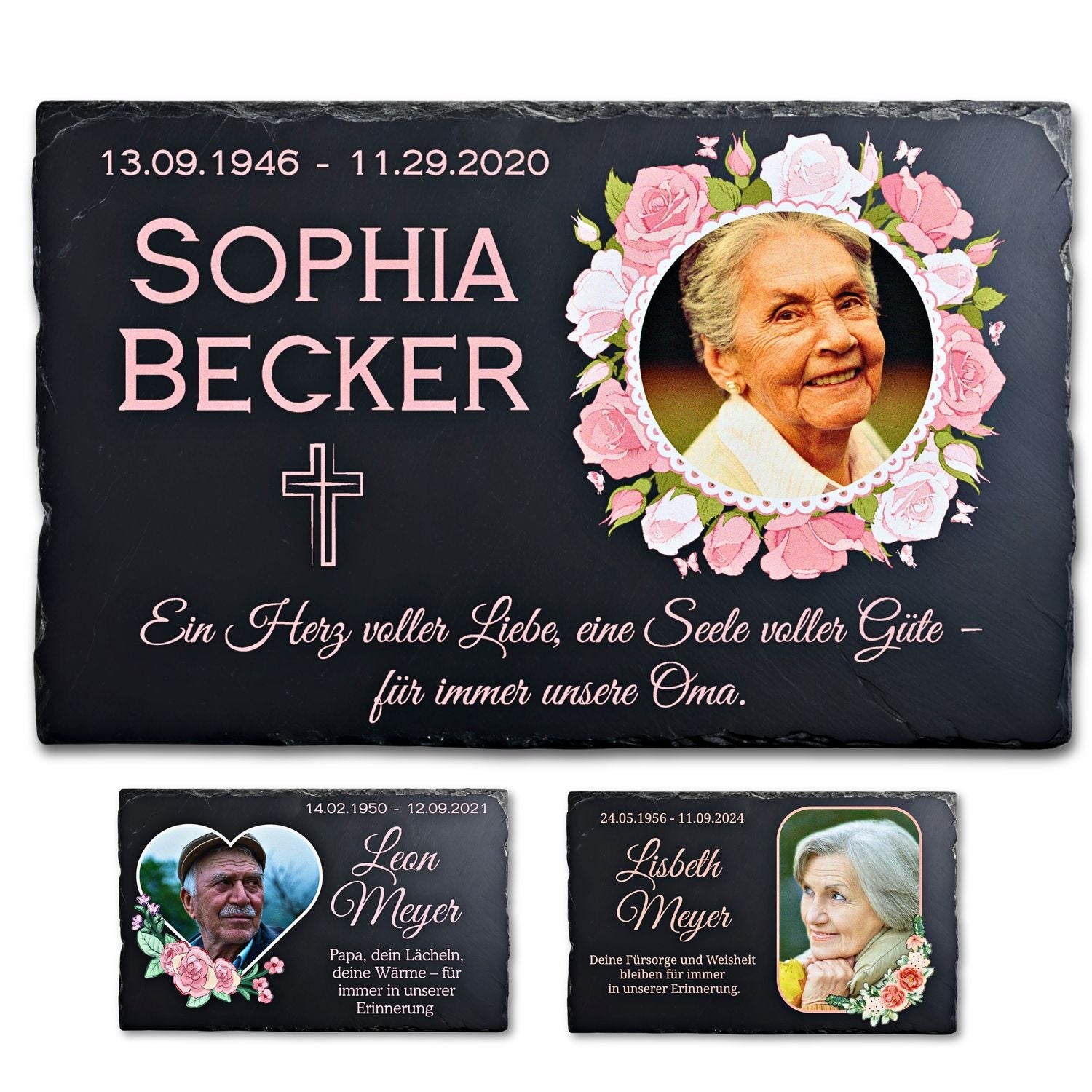 Personalisierte schiefer gedenktafel mit Foto und Gravur für Trauer und Erinnerung