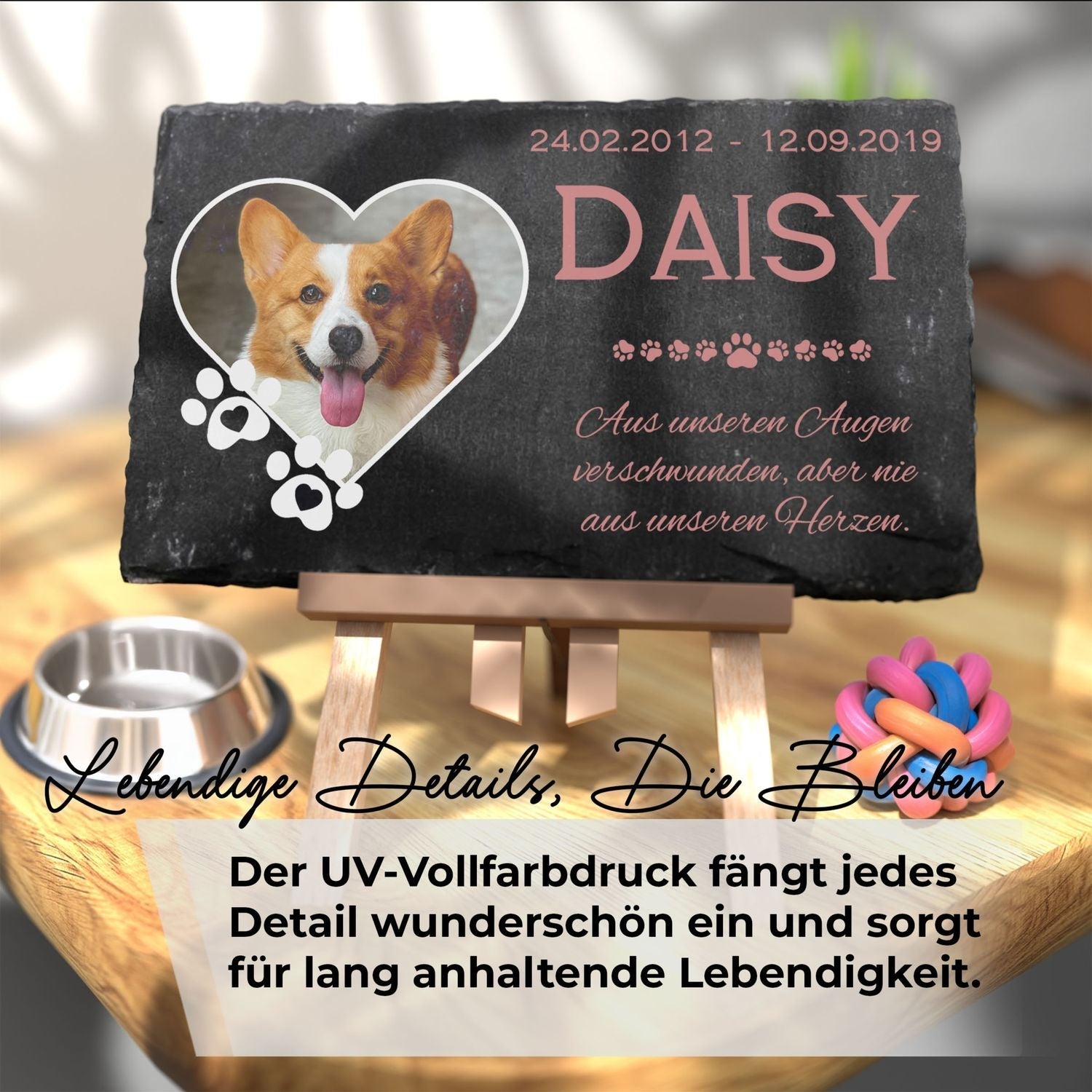 Personalisierte schiefer grabplatte mit Herzfoto eines Hundes für Haustier-Gedenken