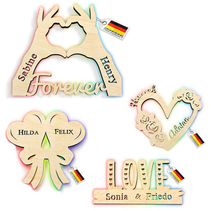 Laser-cut Holzdekoplatten mit romantischen Motiven für personalisierte Wandleuchte Herz
