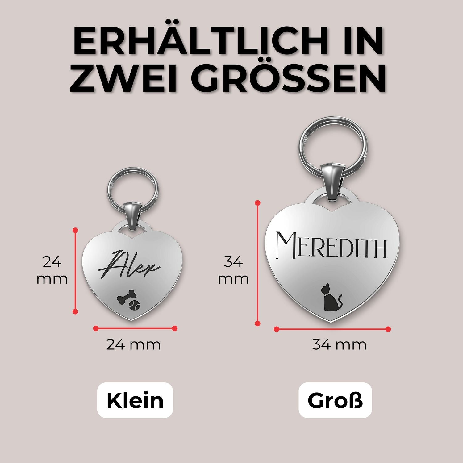 Herzgravur Haustieranhänger mit Symbolanhänger aus Edelstahl und personalisierbarem Rückseitendesign