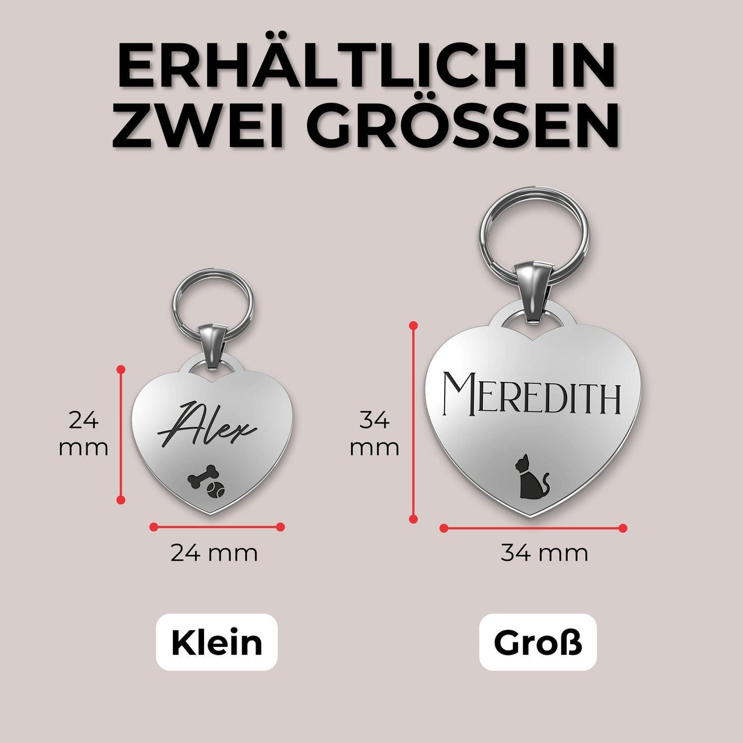 Herzgravur Haustieranhänger mit Symbolanhänger aus Edelstahl und personalisierbarem Rückseitendesign