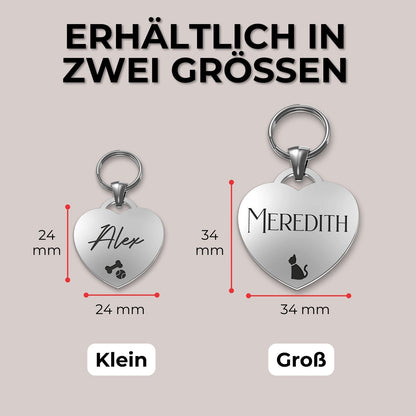 Herzgravur Haustieranhänger mit Symbolanhänger aus Edelstahl und personalisierbarem Rückseitendesign