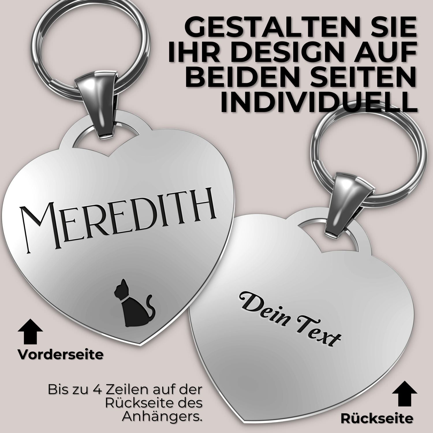 Personalisierter Herzgravur Haustieranhänger mit Symbolanhänger aus Edelstahl, individuell rückseitendesign