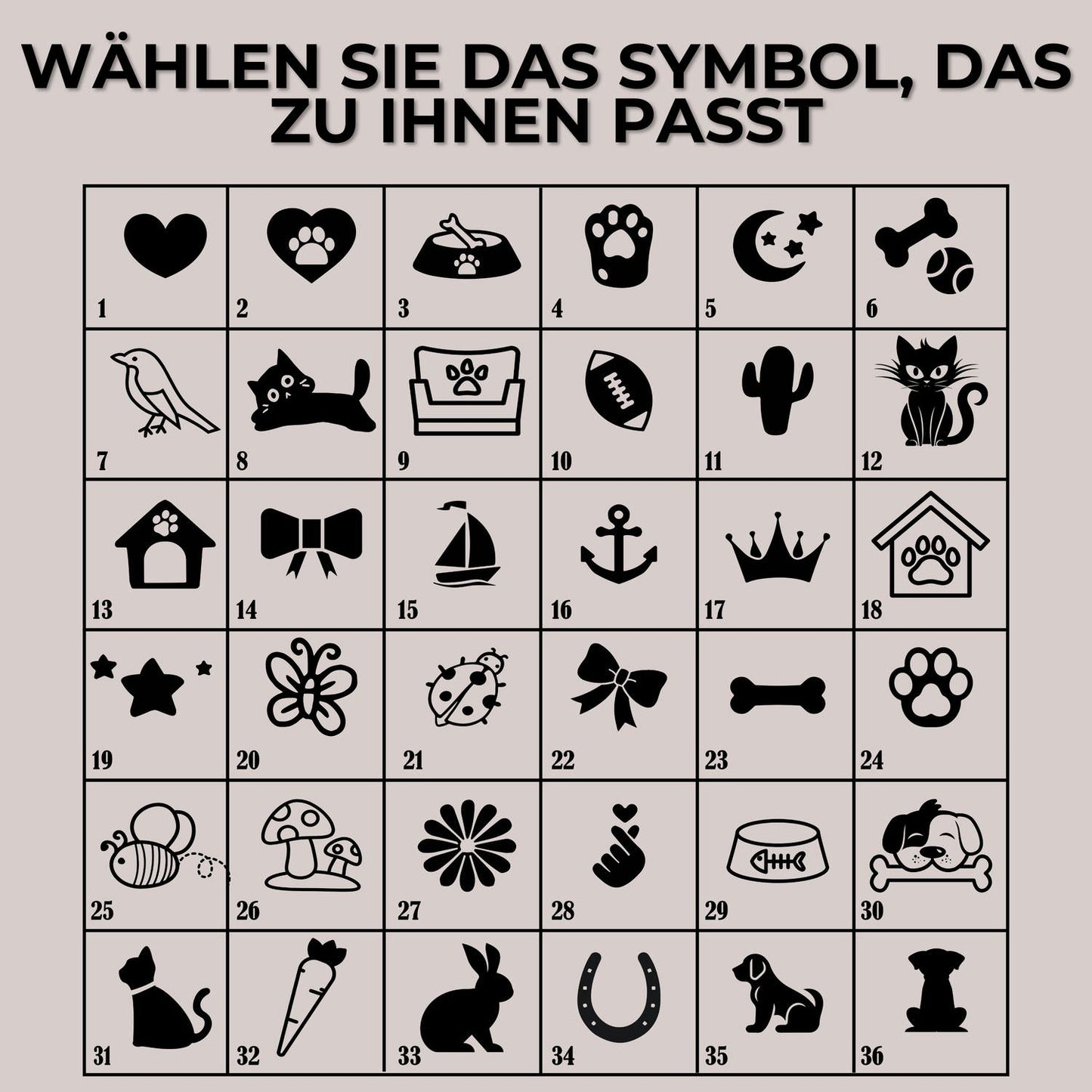 Herzgravur mit 36 Symbolanhängern für individuelles Rückseitendesign bei Haustieranhänger