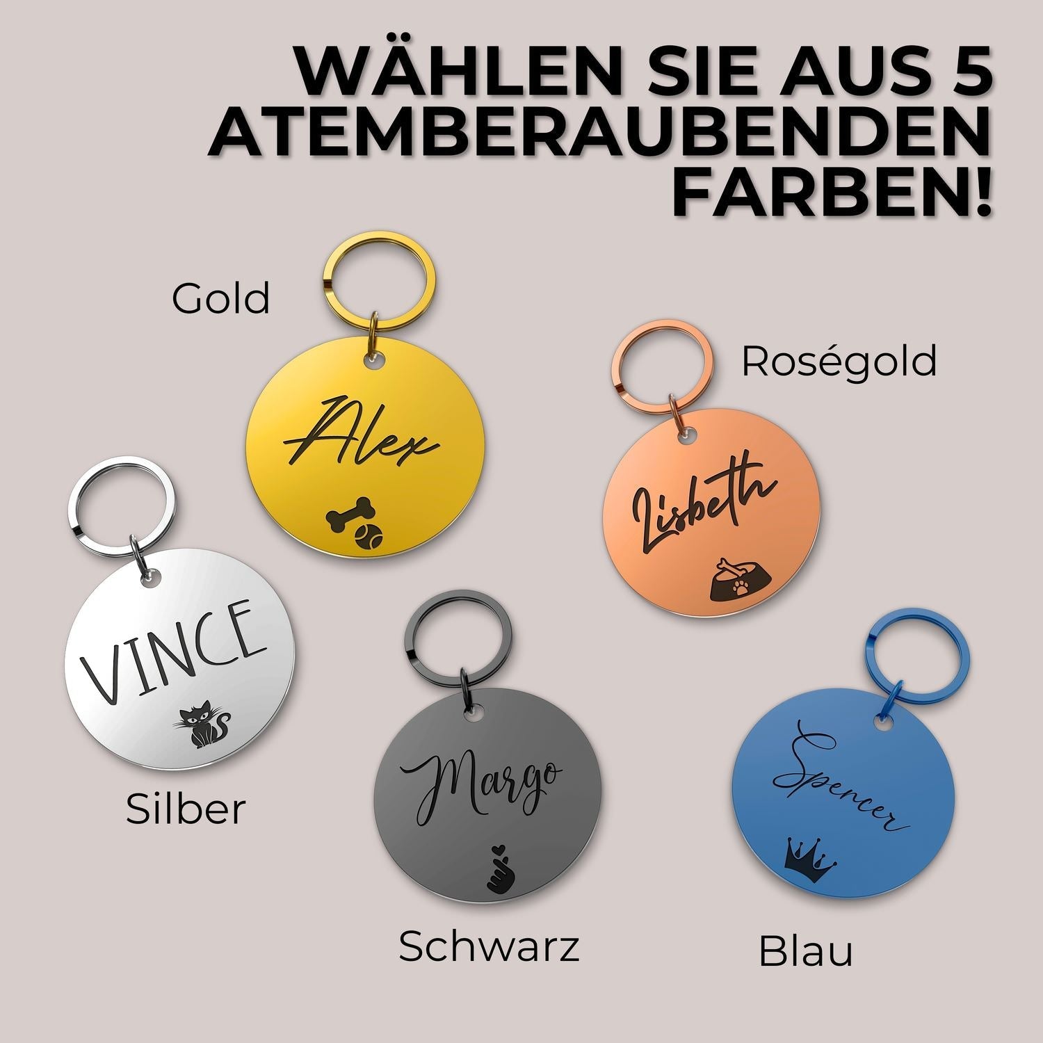 Personalisierte Schlüsselanhänger mit Gravur und Symbol aus Edelstahl in verschiedenen Farben