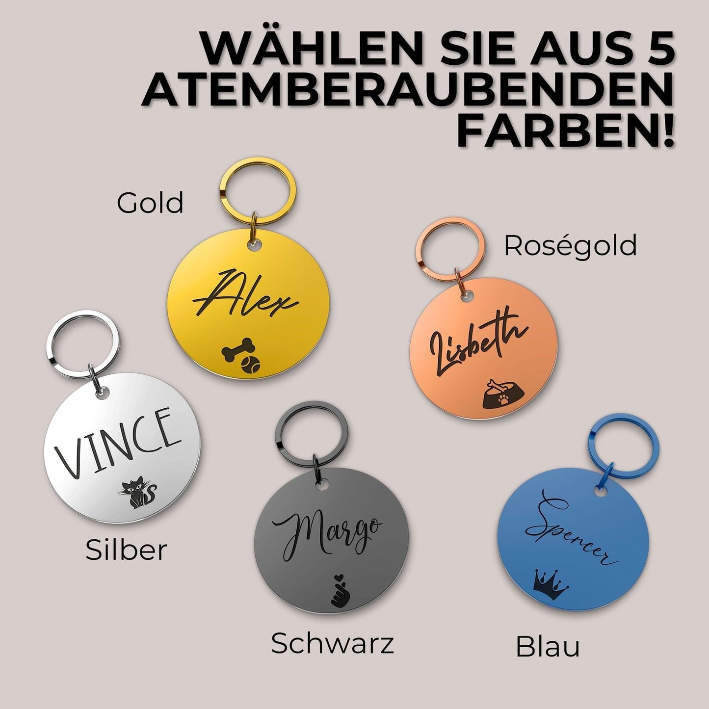 Personalisierte Schlüsselanhänger mit Gravur und Symbol aus Edelstahl in verschiedenen Farben