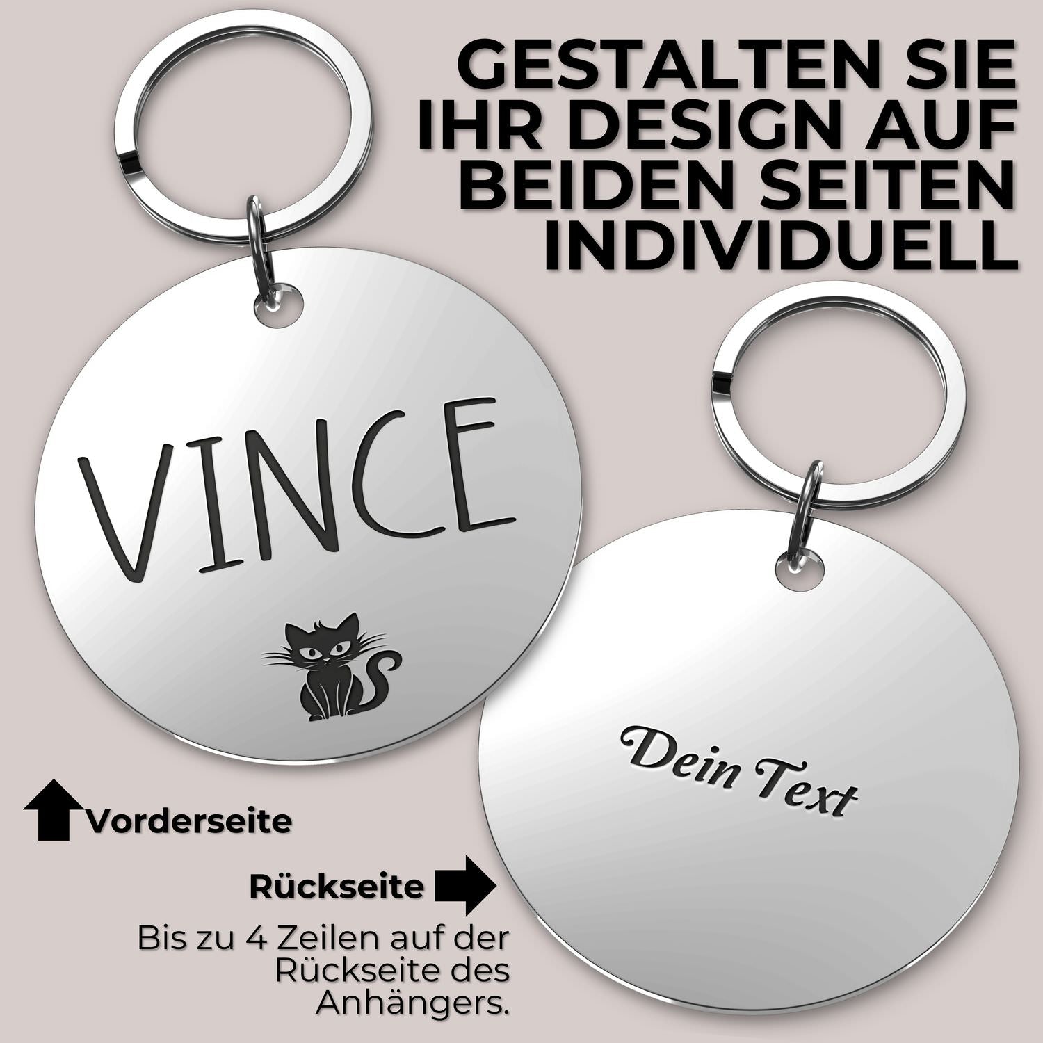 Personalisierter Schlüsselanhänger mit Gravur und Katzensymbol aus Edelstahl