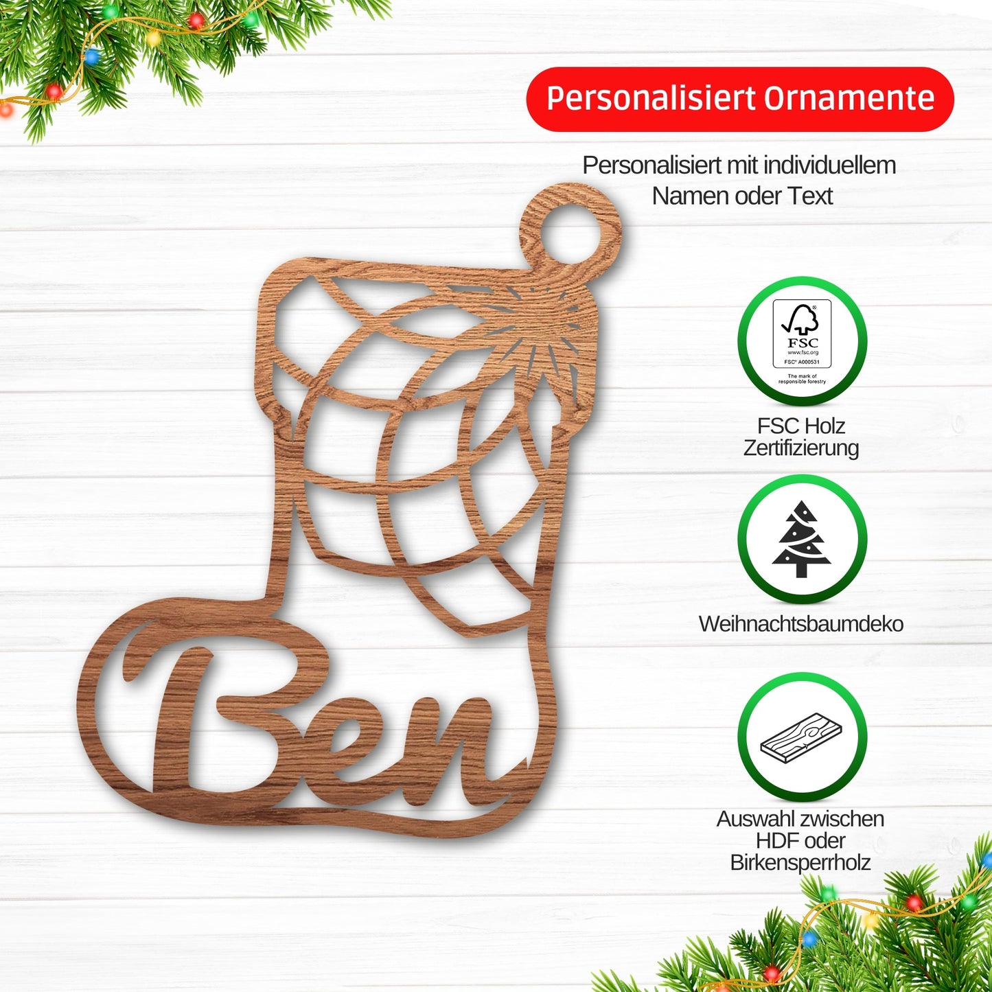Personalisierter Holzanhänger mit Gravur ben und Weihnachtsdeko für Festtage