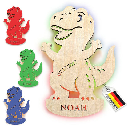 Personalisierte hölzerne Dinosaurier Nachtlampe mit bunten Kunststoff Dinosaurier Dekorationen