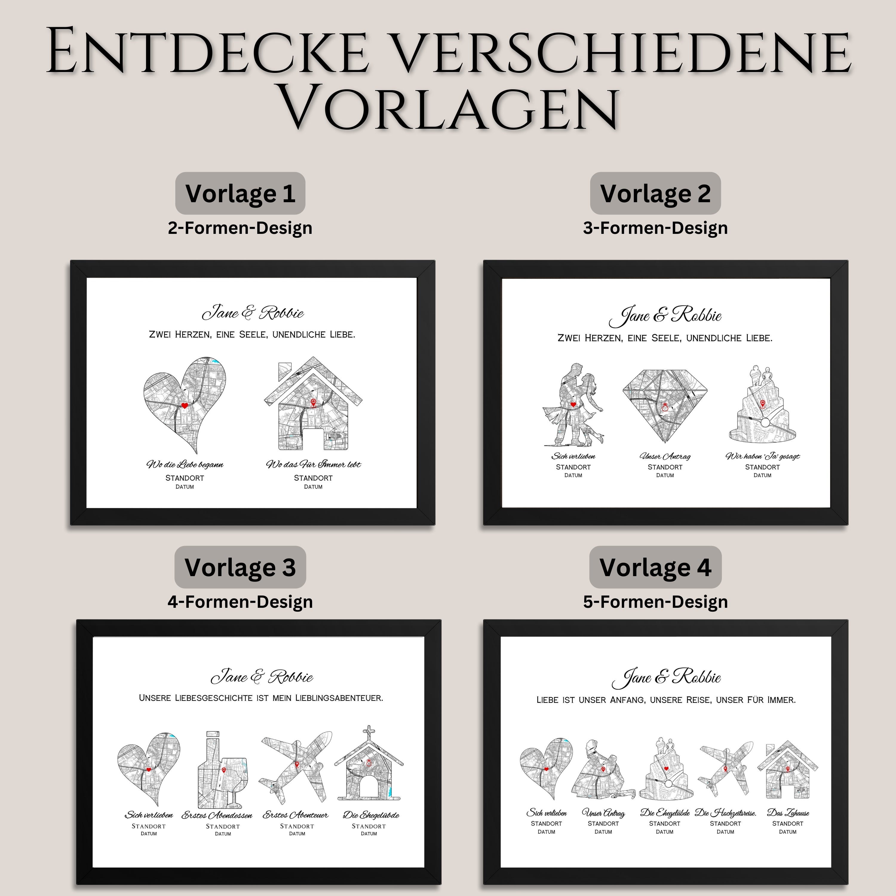 Gerahmtes personalisiertes Liebesgeschichte Poster als Geschenk mit individuellen Design