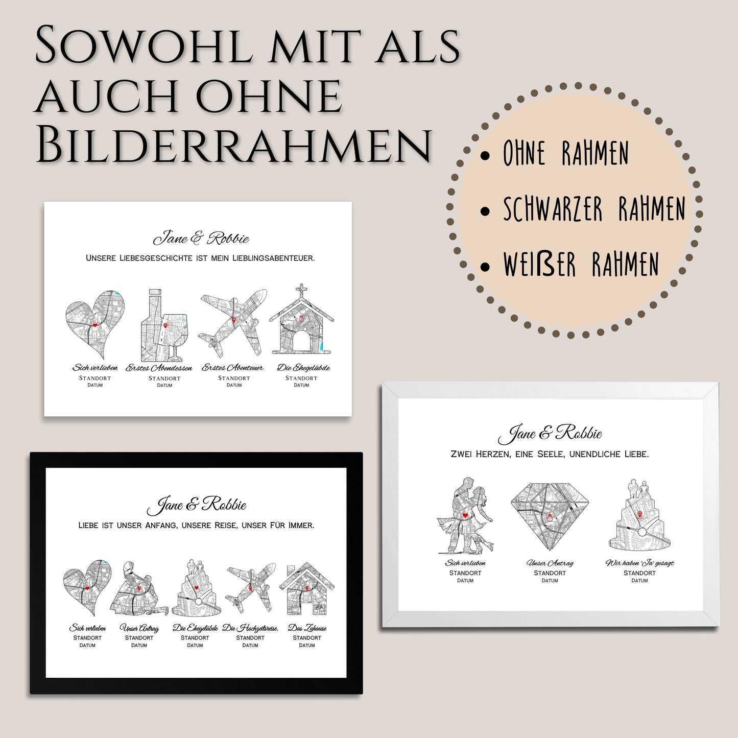 Personalisiertes Liebesgeschichte Poster als Geschenk mit Rahmen, wandkunst druck