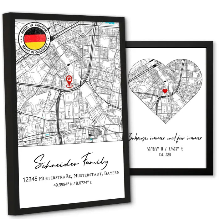 Personalisiertes Poster mit Wunschadresse – Herz oder Vollbild, A3/A4/A5