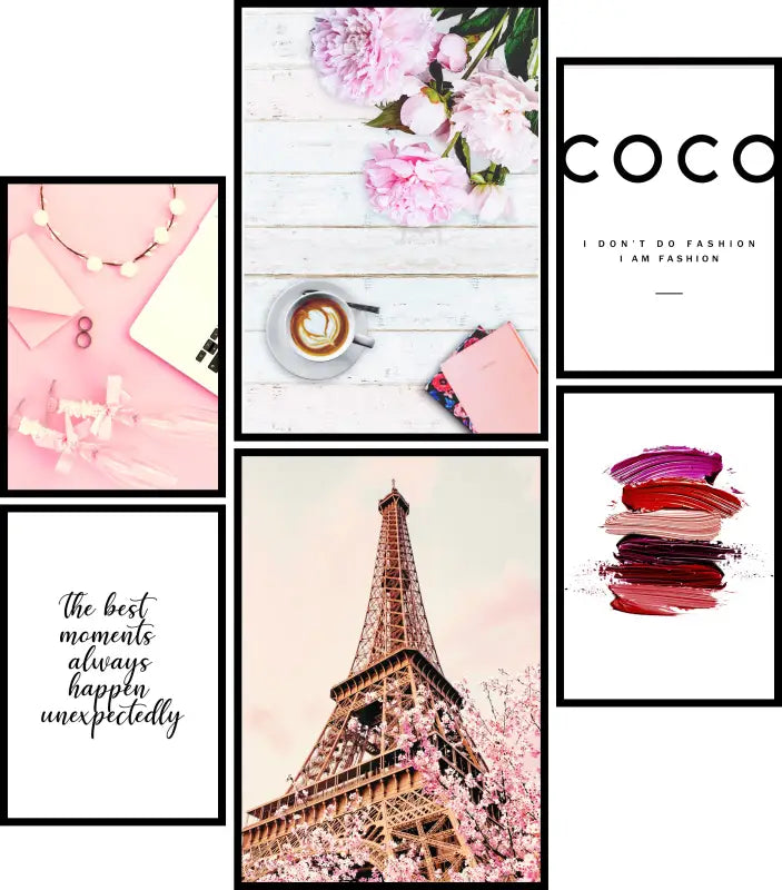 Framed collage von Fashion-Prints, Poster Set Coco für Schmink- und Ankleidezimmer