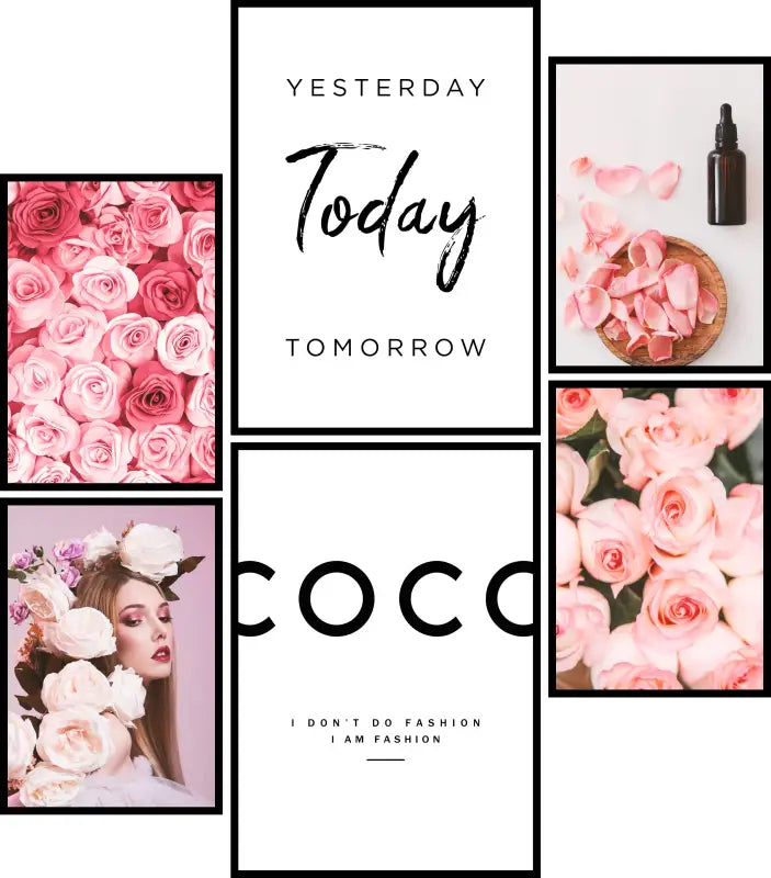 Gerahmtes Wandkunst Collage aus Poster Set Coco für Schmink und Ankleidezimmer