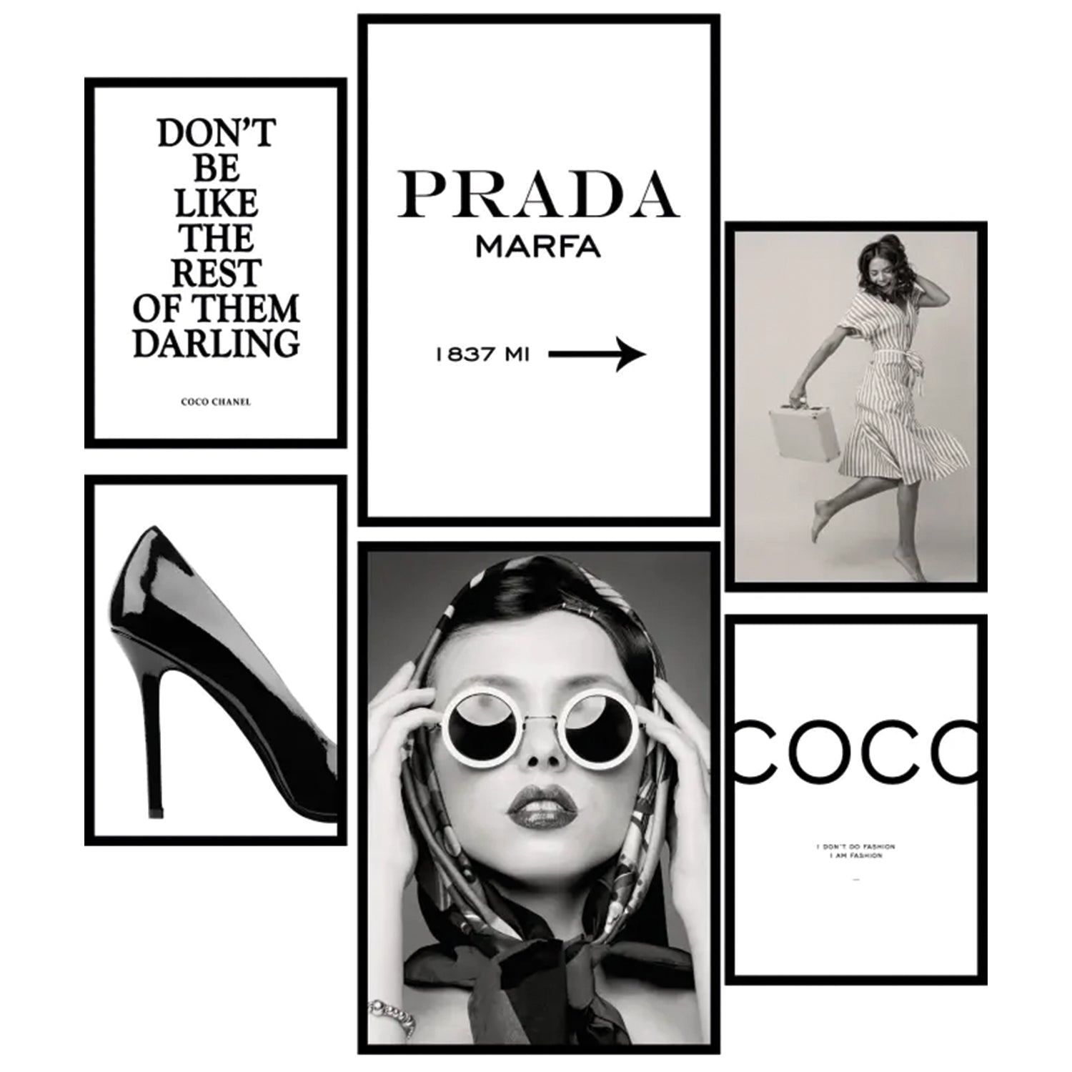 Framed fashion-themed wall art poster set coco für Schminkzimmer und Ankleidezimmer