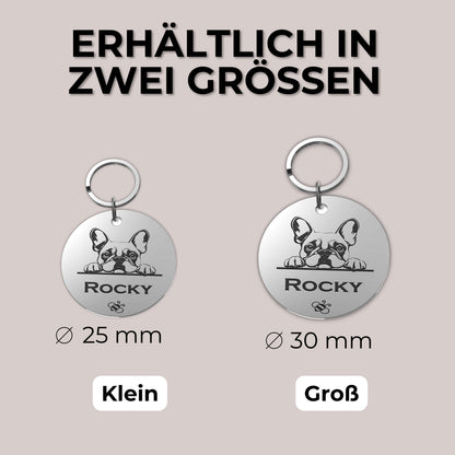 Runde Hundemarke mit Gravur aus Edelstahl, personalisiert, mit Schlüsselring attachment