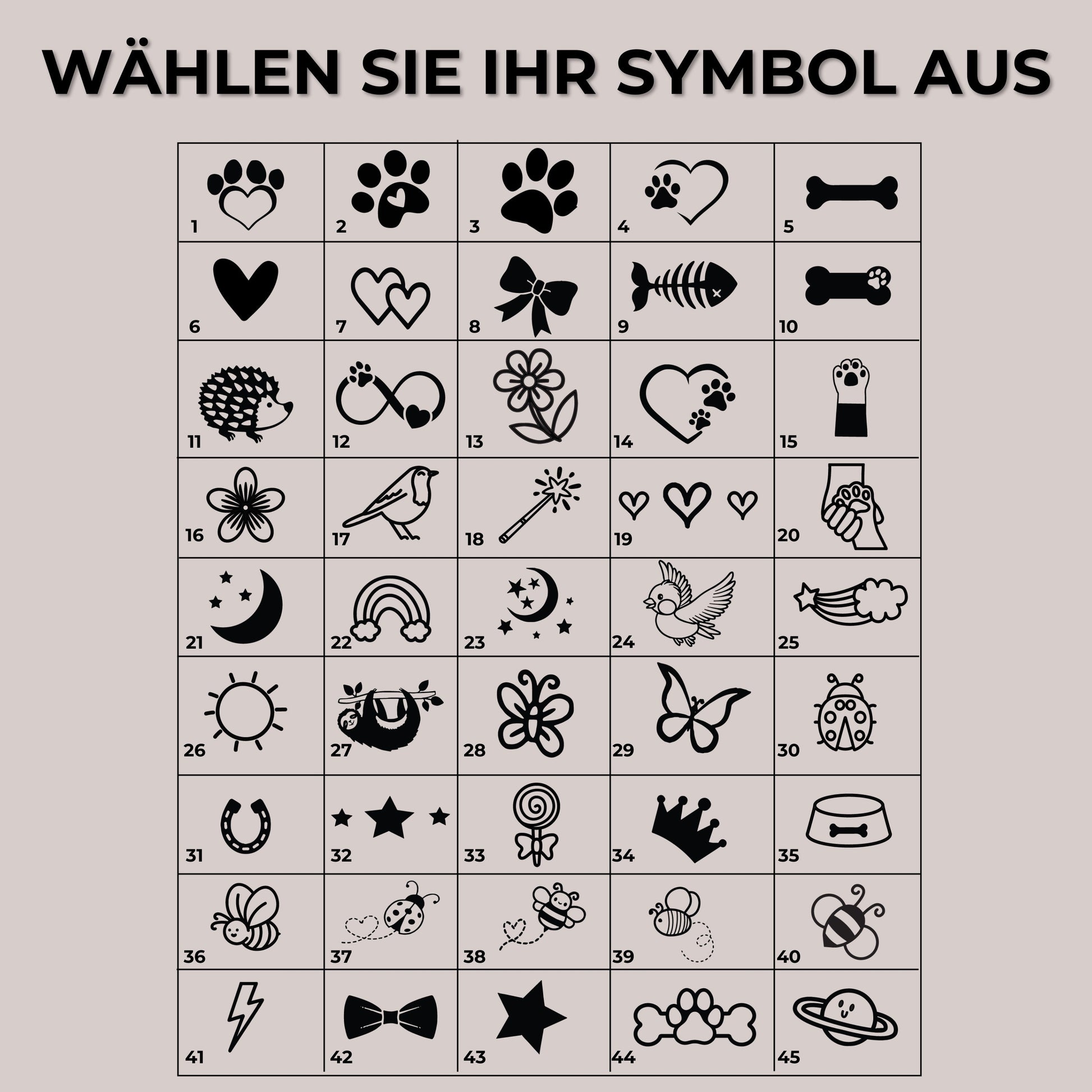 Runde Hundemarke mit Gravur Edelstahl mit 45 schwarzen und weißen Symboldesigns