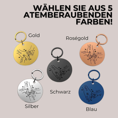 Runder Schlüsselanhänger Hand-in-Hand Gravur Edelstahl personalisiert in verschiedenen Farben