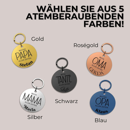 Personalisierte Edelstahl Schlüsselanhänger in verschiedenen Farben für die beste Mama
