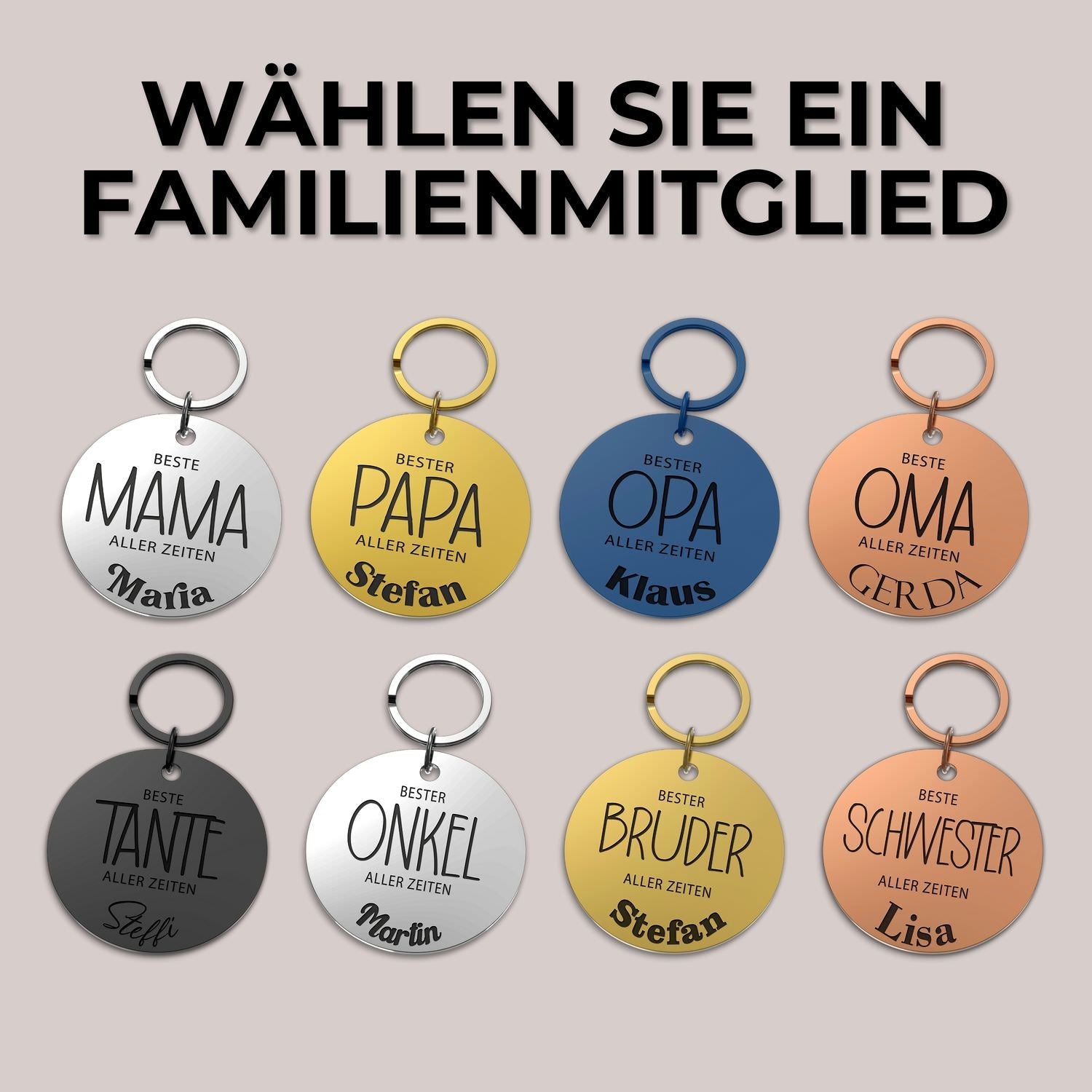 Personalisiert Schlüsselanhänger Edelstahl beste Mama Gravur für Familienmitglieder