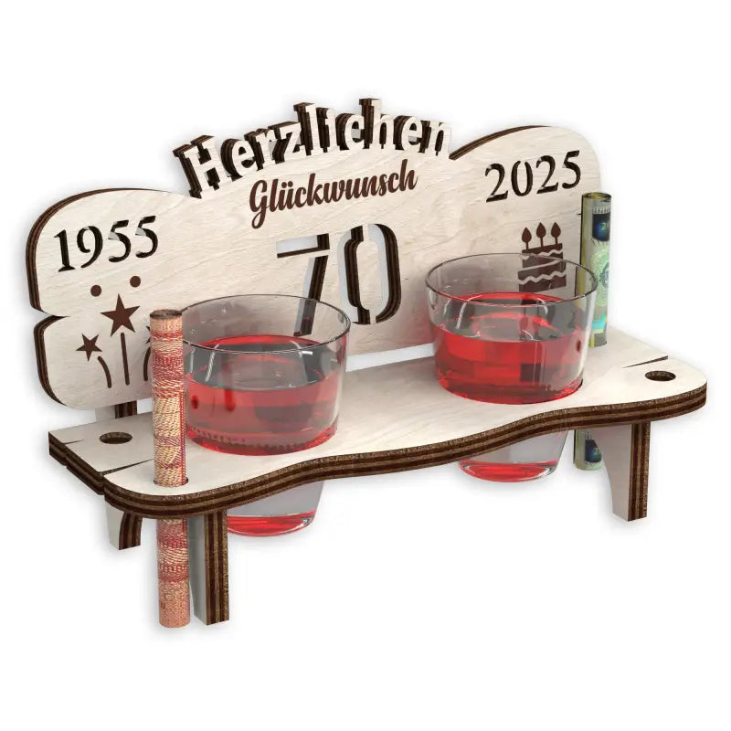 Holz Schnapsbank Geschenk mit Gravur für Jubiläum oder Geburtstag