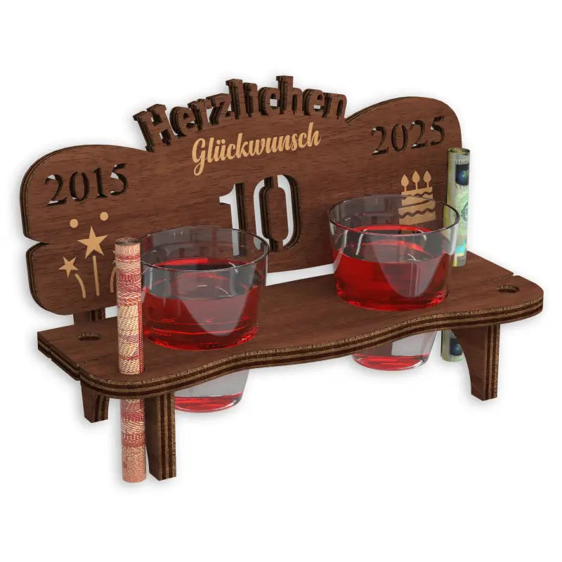 Holz Schnapsbank Geschenk mit Gravur für Jubiläum oder Geburtstag, perfekt für Holz Jubiläum