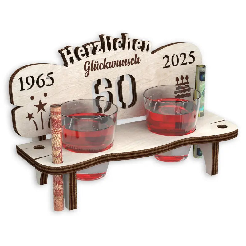 Holz Schnapsbank Geschenk mit Geburtstag Gravur für Jubiläum oder Geburtstag